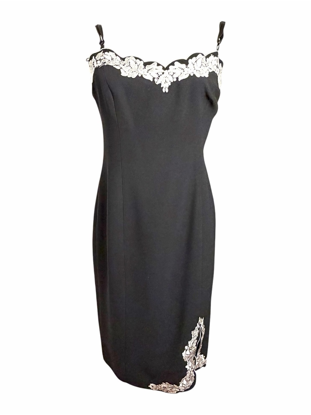 Vintage London Times Dress Sz 4 (Fits 2 or sm 4) Black Lined Lace Slit Zip Strap